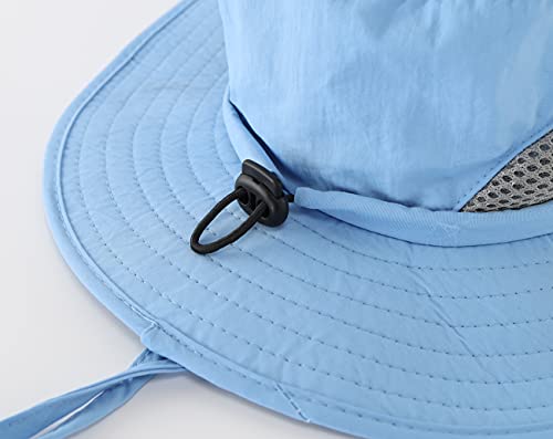 Kids Sun Protection Hat Quick Dry Adjustable Wide Brim Bucket Hat for Boys Girls Summer Fishing Hiking - color: Aqua Blue