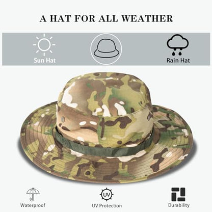 Sun Hats for Men Women Bucket Hat UPF 50+ Boonie Fishing Safari Hat - color: Green Camo