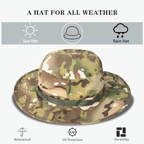 Sun Hats for Men Women Bucket Hat UPF 50+ Boonie Fishing Safari Hat - color: Green Camo