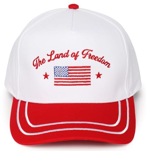 D&Y Retro 2-Tone Canvas Baseball Cap for Women - Funny Embroidered Distressed Snapback, Adjustable Cotton Dad Hat - color: The Land of Freedom-red