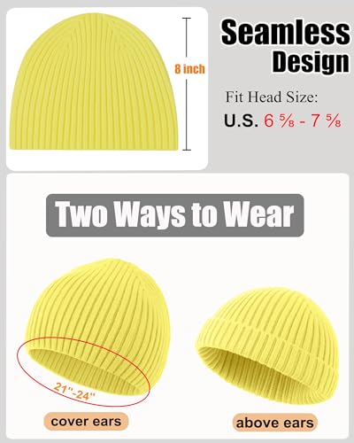 ROYBENS Wool Beanie for Men Women, Seamless Knit Warm Winter Hat Skull Caps - color: 1pcs-bright Yellow