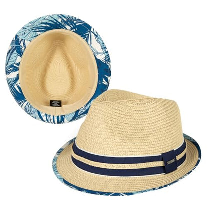 Comhats Oversize XXL Men Summer Straw Fedora Sun Hat Panama Derby Packable - color: Beige-azura, size: Large