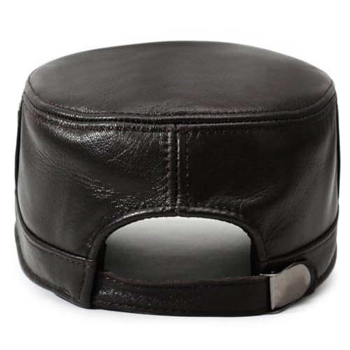 Leather Military Cap for Men Cadet Army Caps Style Flat Cap - color: Brown