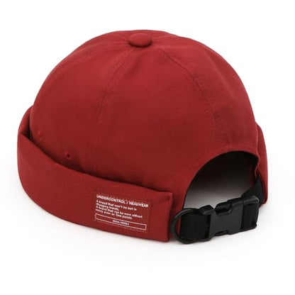 UNDERCONTROL Brimless Sailor Fisherman Leon Hat No Visor Miki Skull Docker Beanie Trawler Tactical Ring Cap for Men & Women - color: Red