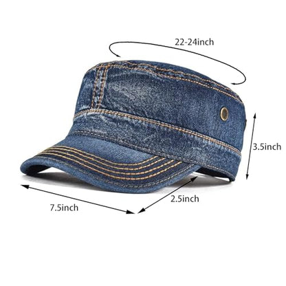 Cadet Army Cap Military Style Hats Flat Top Cap Baseball Hat for Men Women - color: Denim Dark Blue