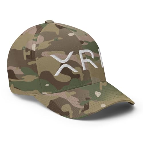 FX XRP Crypto Fitted Hat Embroidered Curved Bill Mid Crown Closed-Back Structured Twill Cap - color: Multicam Green, size: Large-X-Large