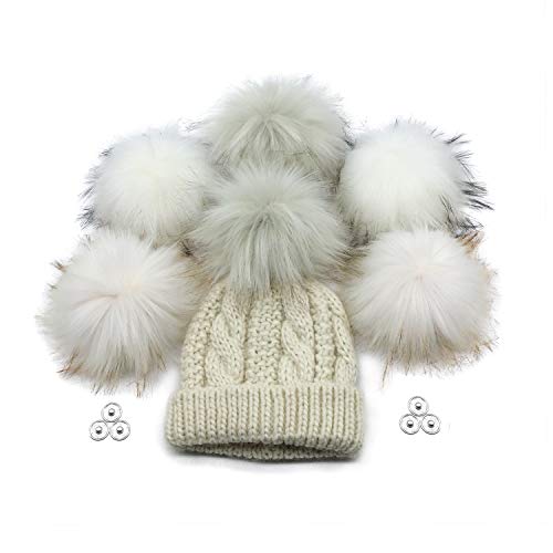 Furryvalley Faux Fur Pompom 6pcs DIY Crafts Fluffy Balls for Hat Shoes Scarves with Snap Fastener Removable Knitting Hat Horse Riding Hat Silk Accessories 6 Inch Extra Large (3 Mix Colors) - color: 3 Mix Colors