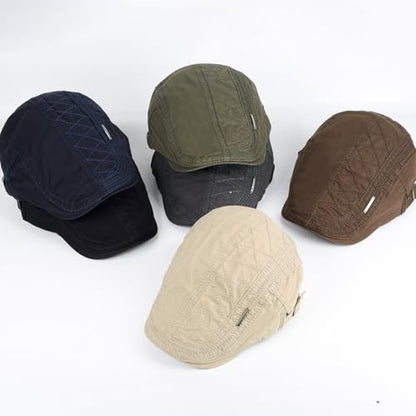 3Pcs Cotton Newsboy Hat for Men Cool Adjustable Flat Cap - color: Jcx-black+coffee+green