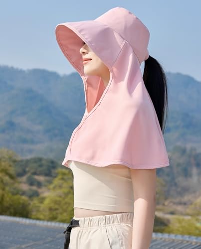 HUAMULAN Women Wide Brim Summer Sun Hat Ponytail Hole with Neck Flap - color: Pink With Neck Flap