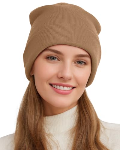 Womens Satin Lined Beanie Wool Silk Lining Slouchy Warm Skull Cap - color: 1pcs Light Coffee