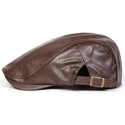 Newsboy Cap for Men, Flat Cap, PU Leather Hat - color: Buckle| Khaki