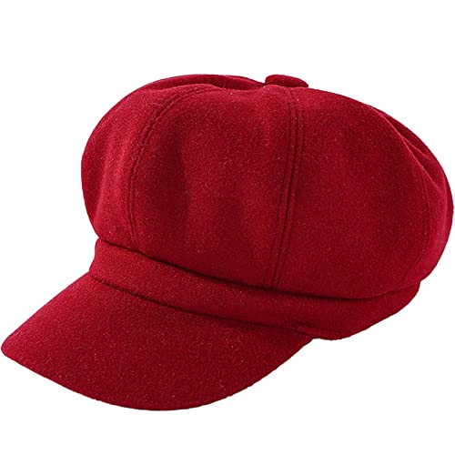 Newsboy Caps for Women Classic Beret Hats Autumn Winter Cap - color: Red