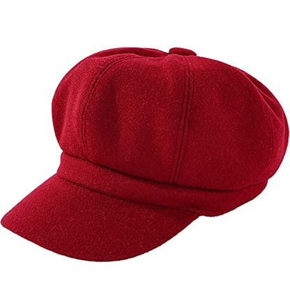 Newsboy Caps for Women Classic Beret Hats Autumn Winter Cap - color: Red