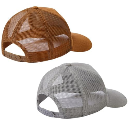 Suede Curved Brim Trucker Cap Adjustable Snapback Hat Mesh Back Breathable for Men Women 2 Pack SH03 - color: Pack of 2, Brown & Light Grey