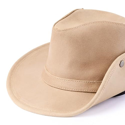 Minnetonka Unisex Aussie Leather Hat with Adjustable Chin Strap - color: Tan, size: X-Large