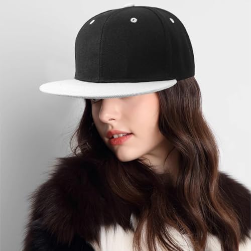 Snapback Hat Flat Bill Visor Hats Adjustable Hip Hop Baseball Cap for Women Men - color: Black White
