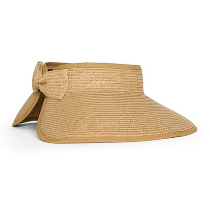 Hadley Wren Womens Packable Sun Visor, Wide Brim, Roll Up Vacation Hat, Wide Brim - color: Natural