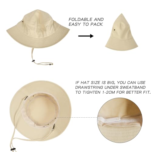 BOTVELA Men Cotton Foldable Flat Top Bucket Sun Hat - color: Khaki, size: 7 5/8-7 3/4