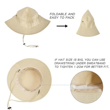 BOTVELA Men Cotton Foldable Flat Top Bucket Sun Hat - color: Khaki, size: 7 1/8-7 1/4