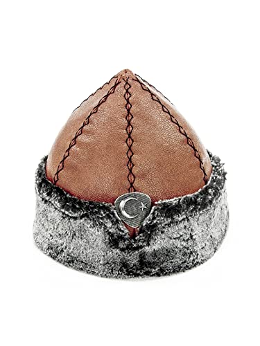 ihvan online Turkish Ottoman Bork Hat, Ertugrul Faux Leather Fur Winter Cap - color: Brown-grey / Style-7