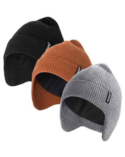 Zylioo XXL XL L Beanie for Big Heads Men Women, Ear Flap Winter Knit Hat - color: Black+gray+khaki, size: Medium-Large