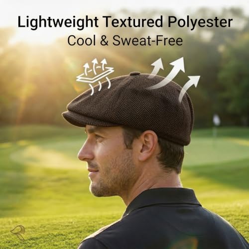 ZLYC Newsboy Cap for Men Summer Flat Cap Lightweight Beret Hat - color: Herringbone Dark Brown