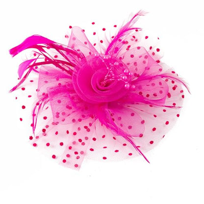 JUNBESTN Fascinators Hat Tea Party Headwear for Women Flower Mesh Feathers Headband - color: Hotpink
