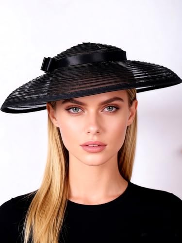 Vintage Fascinators Pillbox Hat for Women Straw Fedora Wide Brim Ladies Church Sinamay Derby Hats - color: Black 1