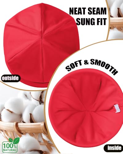 100% T-Shirt Cotton Slouchy Beanie Women Men,Lightweight Chemo Hat - color: Red(2-layer)