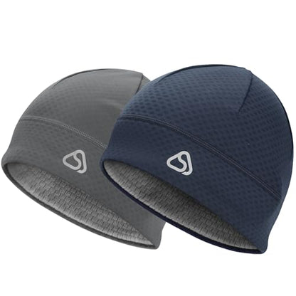 Skull Cap for Men Women Unidirectional Moisture Absorption & Sweat Wicking Quick-Dry Running Hat Beanie, Thermal Helmet Liner - color: Navy Blue + Gray