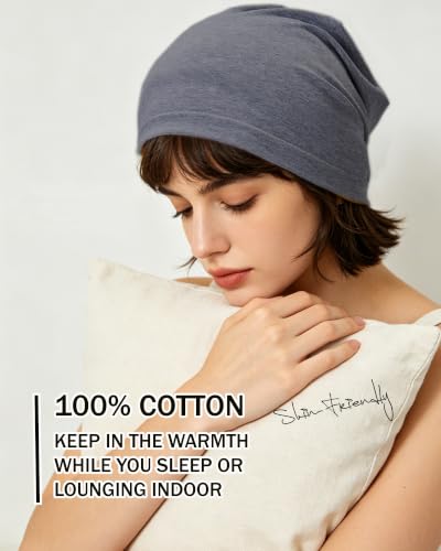 ROYBENS 100% Cotton Thin Slouchy Beanie Hat Women Men Lightweight Chemo Cap - color: 1pcs-charcoal Grey
