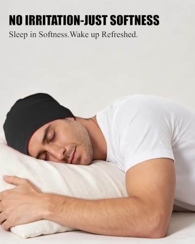 ROYBENS 100% Cotton Thin Slouchy Beanie Hat Women Men Lightweight Chemo Cap - color: 2pcs Black+black