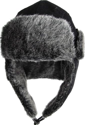 Wool Blend Aviator Trapper hat Trooper Ear Flaps Ushanka Eskimo Russian Warm Winter Cold… - color: 2. Black Corduroy
