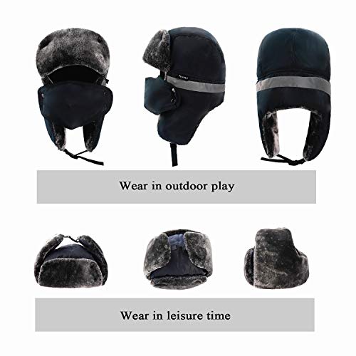 Winter Trapper Hats Ushanka Russian- Men Women Trooper Ear Flaps Hunting Face Masks Ski Snow Cold Weather - color: Navy Blue