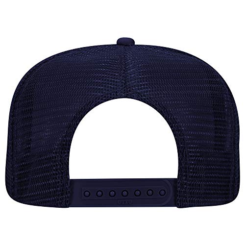 OTTO SNAP Round Flat Visor High Crown Mesh Back 5 Panel Trucker Snapback - color: Navy