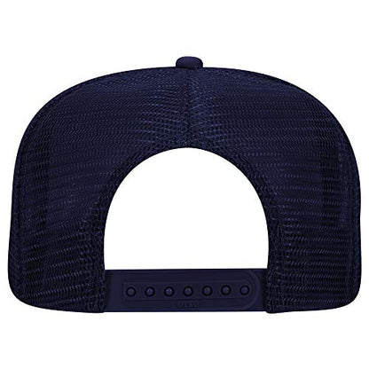 OTTO SNAP Round Flat Visor High Crown Mesh Back 5 Panel Trucker Snapback - color: Navy