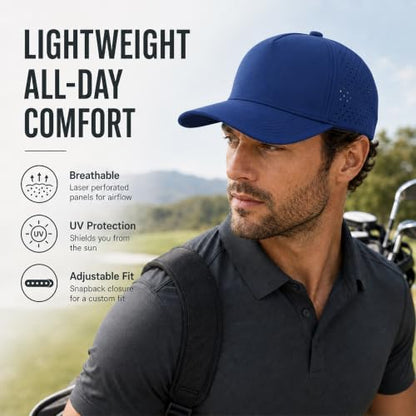 Quick Dry Baseball Cap Waterproof Snapback Trucker Golf Hat for Men Women - color: Navy Blue