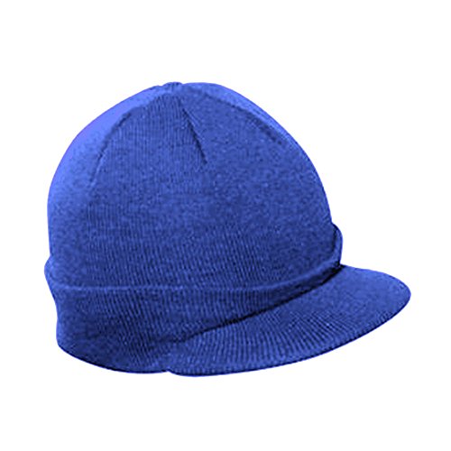 The Vintage Year Visor Beanie Billed Knit Radar Cuff Skull Cap Sports Outdoor Winter Stretch Acrylic One Size Men Women - color: Royal