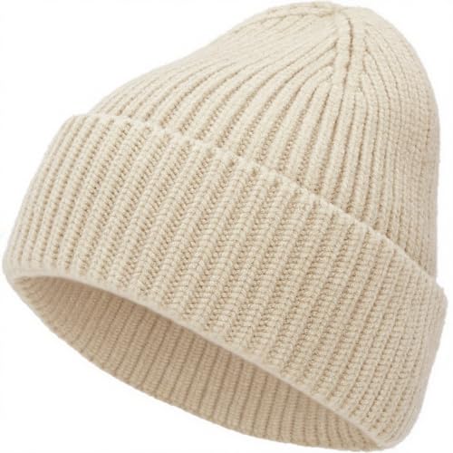 Seamless Beanie Hat for Men Women Wool Fisherman Beanies Winter Hats - color: Beige
