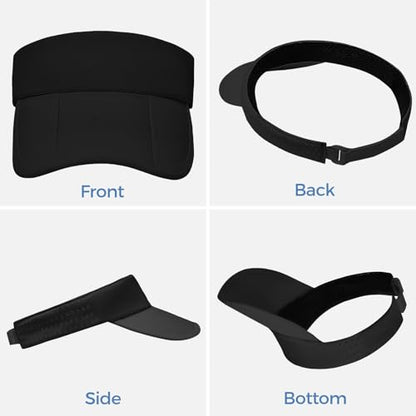 Foldable Sports Sun Visor Hat - Adjustable Running Golf Tennis Cap with Mesh&Reflective Design, Quick Drying for Men & Women - color: Black/Non-reflective
