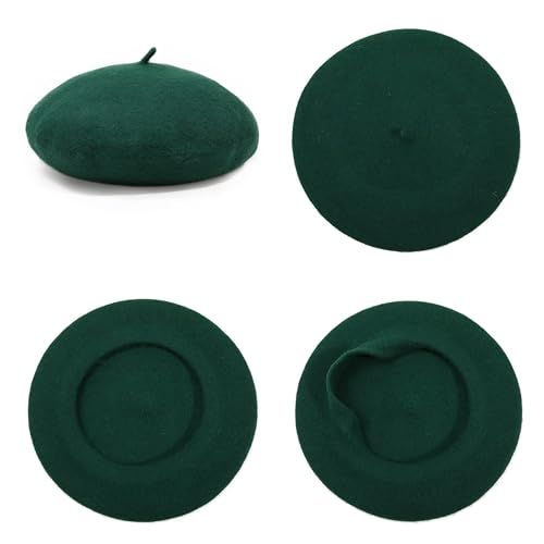 Women Beret Classic French Hat - Elegent Black Wool Beret for Party Romantic French Themed Fancy Dress(Size:S/M) - color: Green