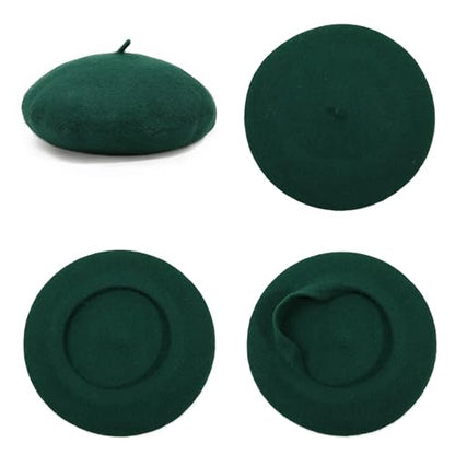 Women Beret Classic French Hat - Elegent Black Wool Beret for Party Romantic French Themed Fancy Dress(Size:S/M) - color: Green