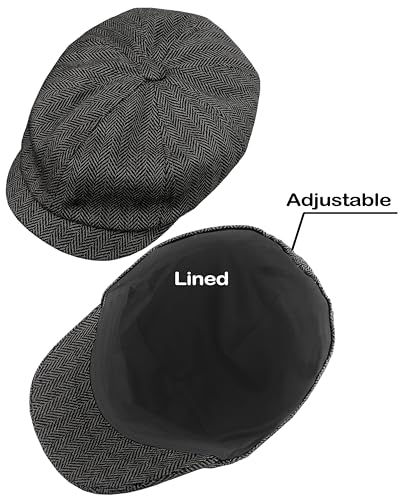 Adult 1920s Newsboy Cap for Men British Gangster Style Costume Baker Wool 8-piece Cap Halloween - color: Grey Herringbone, size: L (23.6")