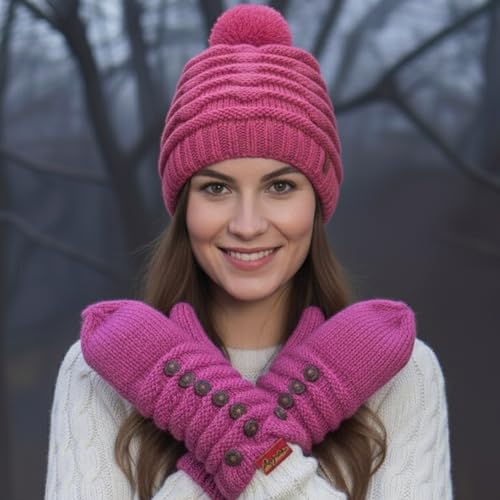 Agan Traders Women's 2026 Winter Mitten Hat Warm Fleece Lined Oversized Thick Chunky Slouchy From Nepal - color: Pink Multi