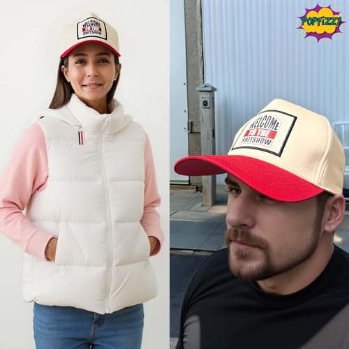 Popfizzy Funny Hats for Men and Women, Fun Adult Baseball Cap, Funny Birthday Gifts for Women and Men, Cool Dad Hat Gift Idea - color: Welcome to the Shitshow (Red)