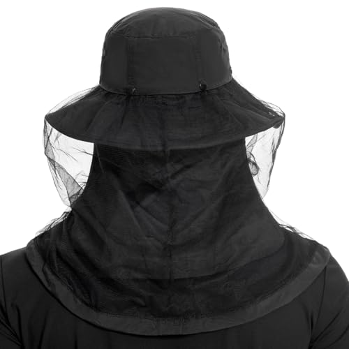 BASSDASH UPF 50+ Mosquito Sun Hat with Hidden Head Net and Neck Flap for Men Women Outdoor Fishing Hiking Camping - color: Black
