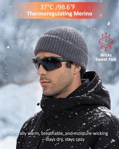100% Merino Wool Fisherman Beanies for Men Winter Beanie Skull Cap - color: Grey