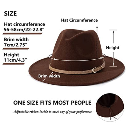 Lisianthus Women Classic Felt Fedora Wide Brim Hat with Belt Buckle - color: Coffee