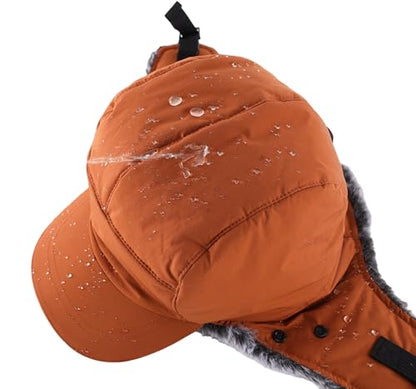 Connectyle Trapper Hat for Men Women Faux Fur Winter Hat with Ear Flaps Water-Resistant Hunting Hats Ushanka Skiing Cap - color: Caramel Brown