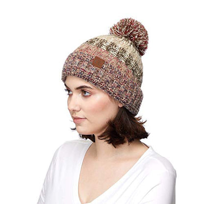 C.C Exclusives Women's Winter Seed Stitched Confetti Pom Beanie Hat (HAT-1816)(HAT-2214)(HAT-2085)(HAT-3841) - color: Beige